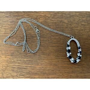 Nice Long Large Black & Clear Rhinestone Pendant - Well Made